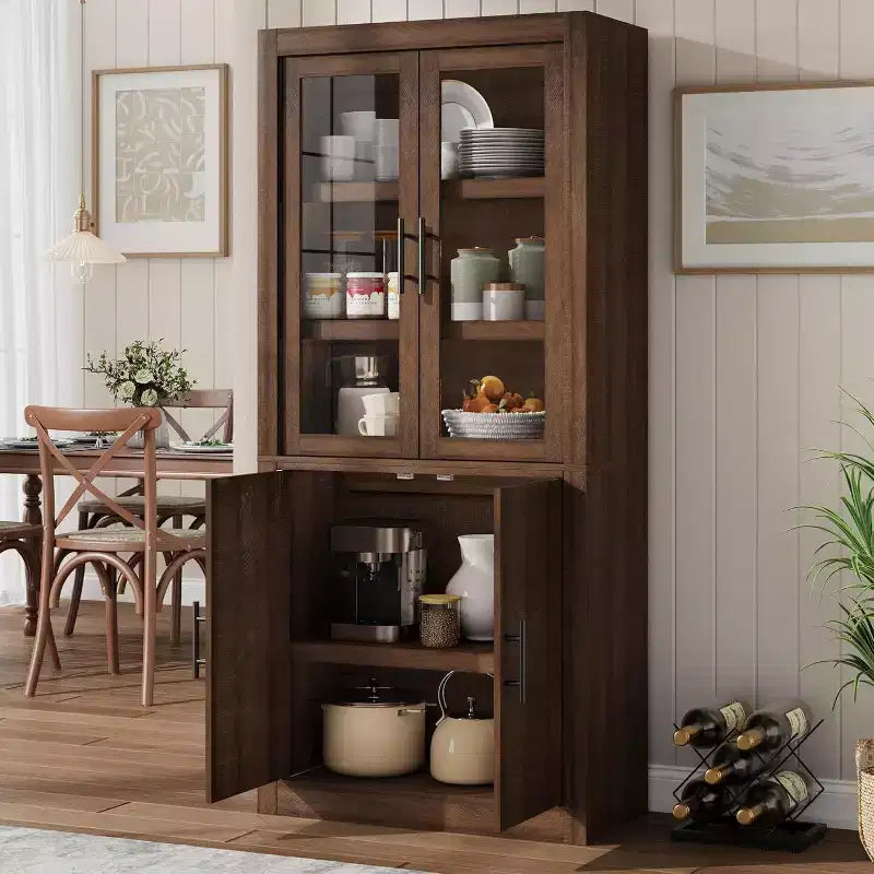 Meuble de garde-manger de cuisine tout en bois avec 4 portes magnétiques, armoire de rangement alimentaire autonome de style ferme, étagères réglables, grande capacité