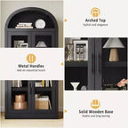 Bibliothèque arquée avec portes, armoire de présentation de style ferme de 71,4 pouces de haut, étagères de rangement profondes, accents en verre, étagère de présentation en bois pour la maison, blanc