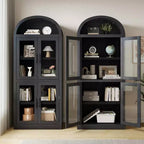 Bibliothèque arquée avec portes, armoire de présentation de style ferme de 71,4 pouces de haut, étagères de rangement profondes, accents en verre, étagère de présentation en bois pour la maison, blanc