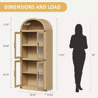 Bibliothèque arquée avec portes, armoire de présentation de style ferme de 71,4 pouces de haut, étagères de rangement profondes, accents en verre, étagère de présentation en bois pour la maison, blanc