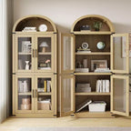 Bibliothèque arquée avec portes, armoire de présentation de style ferme de 71,4 pouces de haut, étagères de rangement profondes, accents en verre, étagère de présentation en bois pour la maison, blanc