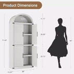 Bibliothèque arquée avec portes, armoire de présentation de style ferme de 71,4 pouces de haut, étagères de rangement profondes, accents en verre, étagère de présentation en bois pour la maison, blanc