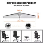 Base de rechange pour chaise de bureau, 28 po, capacité de charge statique de 2 500 lb, pièce de base universelle robuste pour chaise de bureau d'ordinateur, argent
