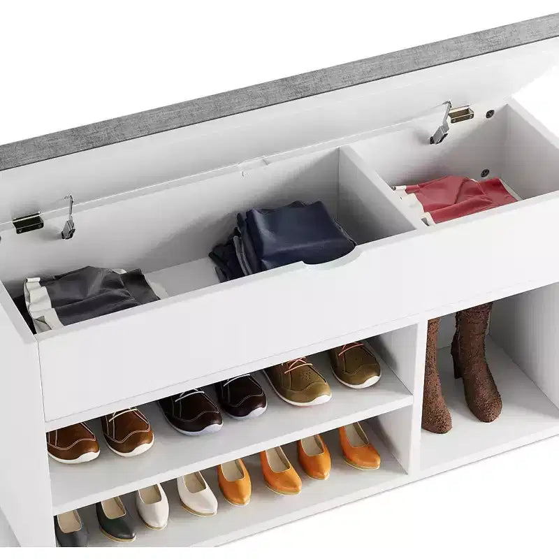 Banc à chaussures avec coussin, banc d'entrée avec étagère réglable, banc à chaussures de rangement dissimulé, étagère à chaussures en bois, pour entrée, couloir