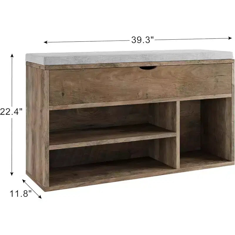 Banc à chaussures avec coussin, banc d'entrée avec étagère réglable, banc à chaussures de rangement dissimulé, étagère à chaussures en bois, pour entrée, couloir