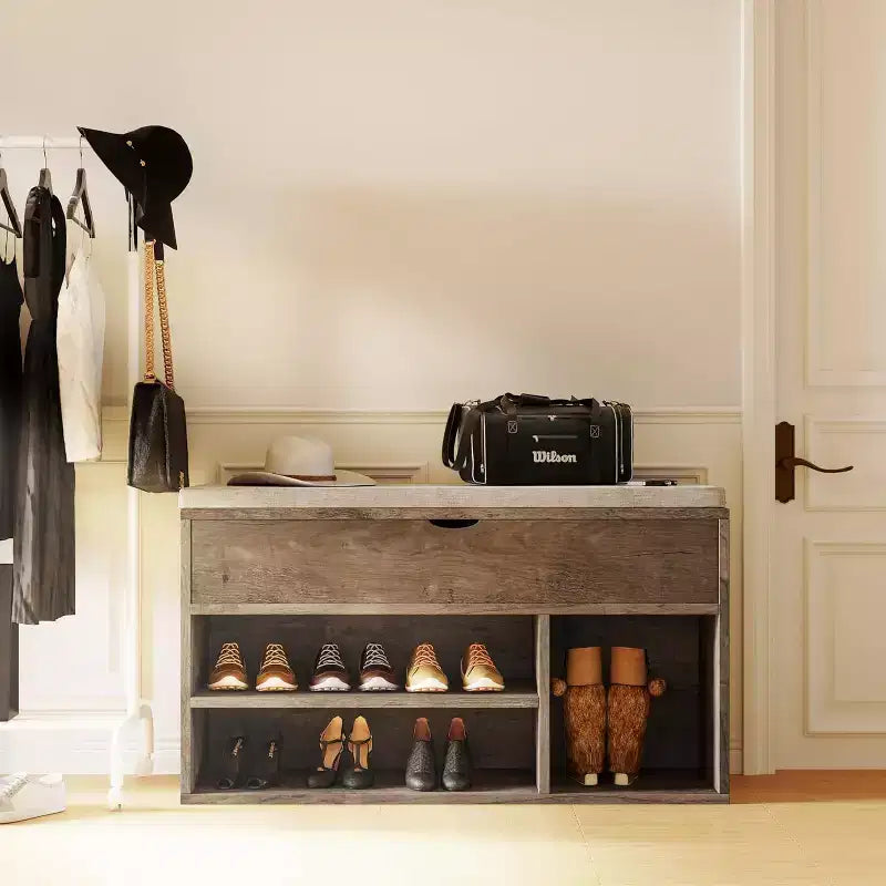 Banc à chaussures avec coussin, banc d'entrée avec étagère réglable, banc à chaussures de rangement dissimulé, étagère à chaussures en bois, pour entrée, couloir
