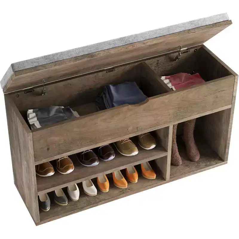 Banc à chaussures avec coussin, banc d'entrée avec étagère réglable, banc à chaussures de rangement dissimulé, étagère à chaussures en bois, pour entrée, couloir