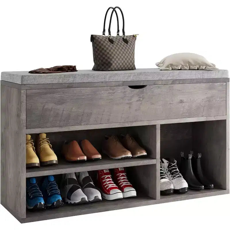 Banc à chaussures avec coussin, banc d'entrée avec étagère réglable, banc à chaussures de rangement dissimulé, étagère à chaussures en bois, pour entrée, couloir