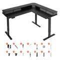 VEVOR L Shaped Desk, Electric Adjustable Height Corner Gaming Desk with CPU Stands, Dual Hooks and Fabric Drawers, L-Shaped Computer Table, Black