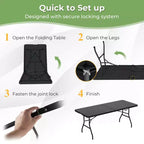 Table Pliante de 6' en Plastique Portable pour Intérieur/Extérieur, Pique-Nique, Fêtes, Camping, Dîner – Blanche/Noire