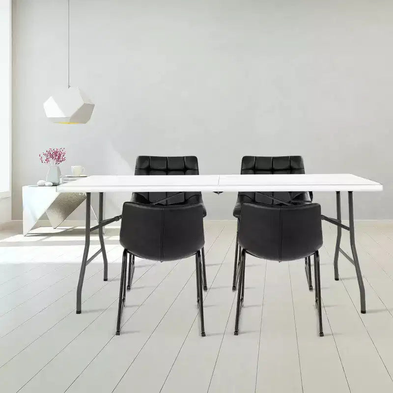 Table Pliante de 6' en Plastique Portable pour Intérieur/Extérieur, Pique-Nique, Fêtes, Camping, Dîner – Blanche/Noire