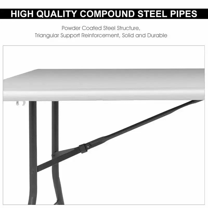 Table Pliante de 6' en Plastique Portable pour Intérieur/Extérieur, Pique-Nique, Fêtes, Camping, Dîner – Blanche/Noire