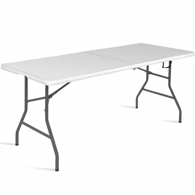 Table Pliante de 6' en Plastique Portable pour Intérieur/Extérieur, Pique-Nique, Fêtes, Camping, Dîner – Blanche/Noire