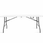 Table Pliante de 6' en Plastique Portable pour Intérieur/Extérieur, Pique-Nique, Fêtes, Camping, Dîner – Blanche/Noire