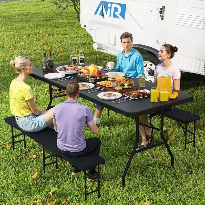 Table Pliante de 6' en Plastique Portable pour Intérieur/Extérieur, Pique-Nique, Fêtes, Camping, Dîner – Blanche/Noire