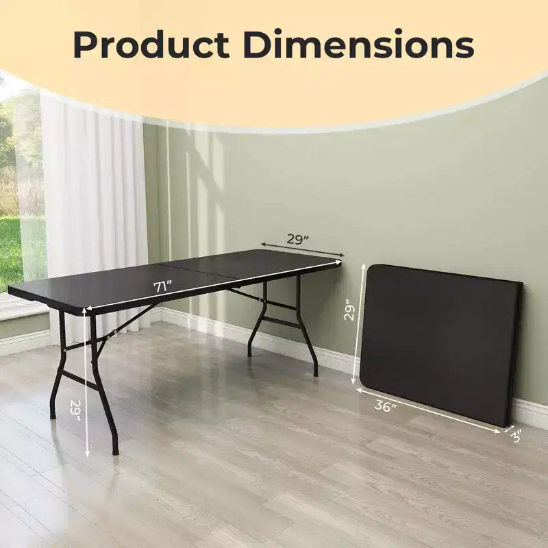 Table Pliante de 6' en Plastique Portable pour Intérieur/Extérieur, Pique-Nique, Fêtes, Camping, Dîner – Blanche/Noire