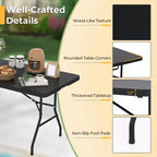 Table Pliante de 6' en Plastique Portable pour Intérieur/Extérieur, Pique-Nique, Fêtes, Camping, Dîner – Blanche/Noire
