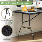 Table Pliante de 6' en Plastique Portable pour Intérieur/Extérieur, Pique-Nique, Fêtes, Camping, Dîner – Blanche/Noire