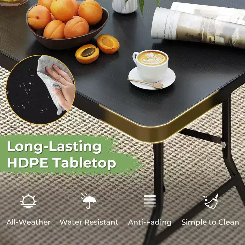 Table Pliante de 6' en Plastique Portable pour Intérieur/Extérieur, Pique-Nique, Fêtes, Camping, Dîner – Blanche/Noire