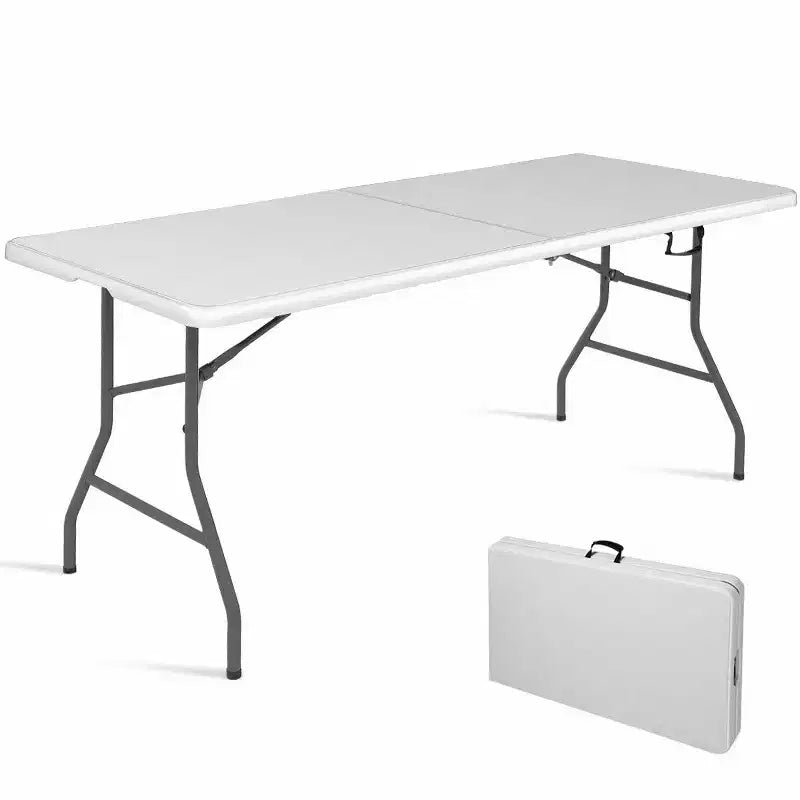 Table Pliante de 6' en Plastique Portable pour Intérieur/Extérieur, Pique-Nique, Fêtes, Camping, Dîner – Blanche/Noire