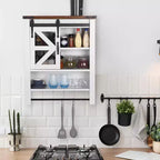 Meuble de rangement pour salle de bain, au-dessus des toilettes avec barre porte-serviettes et crochets, rangement mural à 3 niveaux avec porte coulissante de style grange