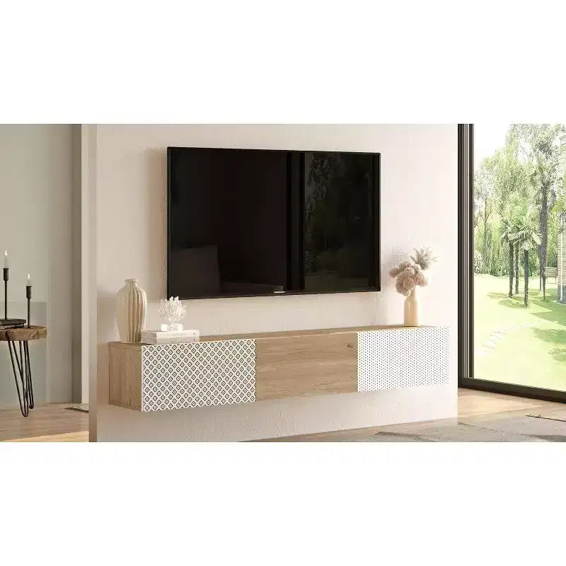 Meuble TV Console de divertissement avec étagères de rangement et portes
