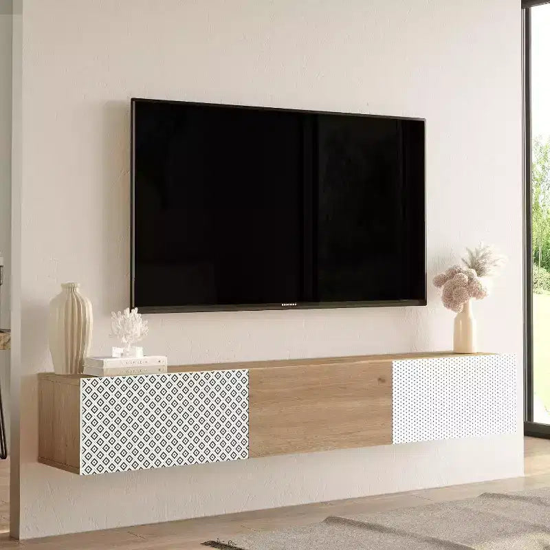 Meuble TV Console de divertissement avec étagères de rangement et portes