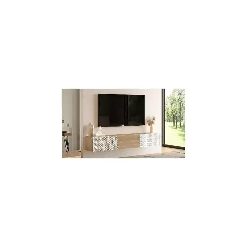 Meuble TV Console de divertissement avec étagères de rangement et portes