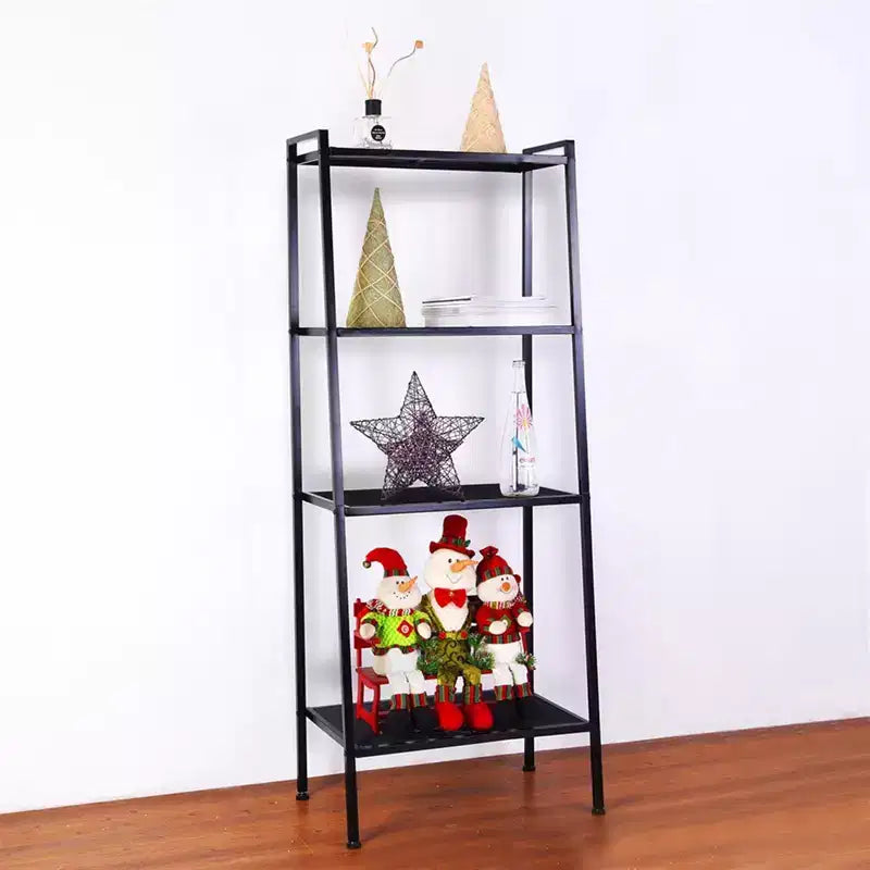 Étagère de rangement à 4 niveaux, support polyvalent pour livres et objets, cadre en fer, 147 cm, blanc ivoire/noir