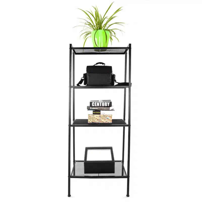 Étagère de rangement à 4 niveaux, support polyvalent pour livres et objets, cadre en fer, 147 cm, blanc ivoire/noir