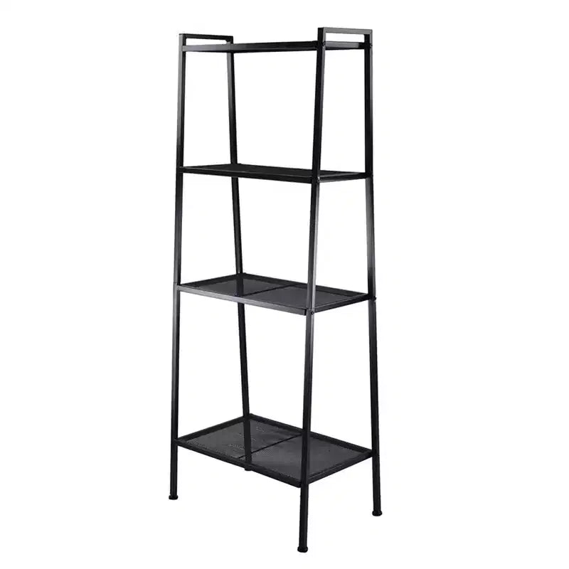 Étagère de rangement à 4 niveaux, support polyvalent pour livres et objets, cadre en fer, 147 cm, blanc ivoire/noir