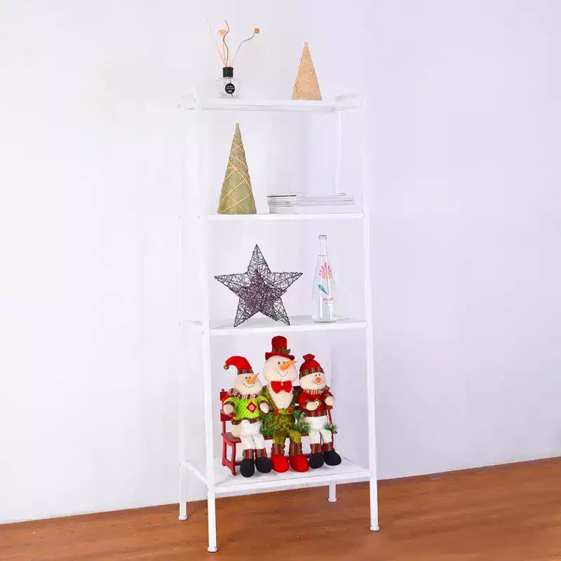 Étagère de rangement à 4 niveaux, support polyvalent pour livres et objets, cadre en fer, 147 cm, blanc ivoire/noir