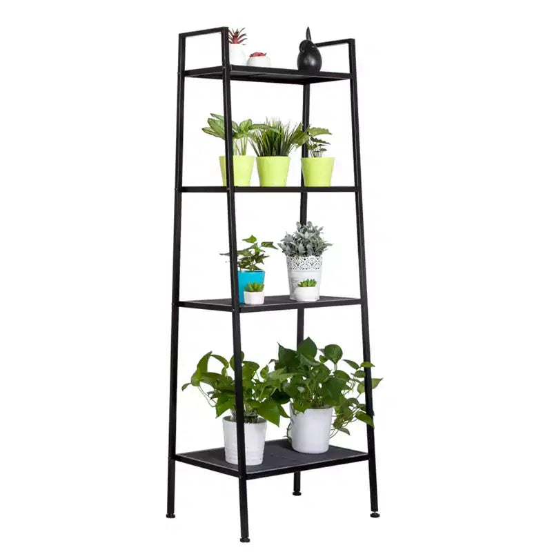 Étagère de rangement à 4 niveaux, support polyvalent pour livres et objets, cadre en fer, 147 cm, blanc ivoire/noir