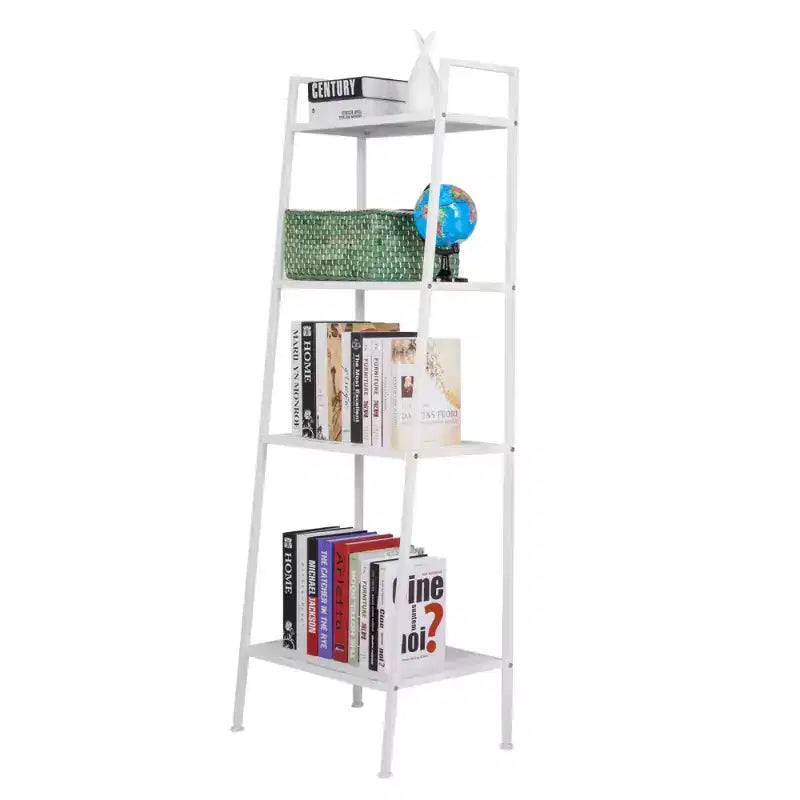 Étagère de rangement à 4 niveaux, support polyvalent pour livres et objets, cadre en fer, 147 cm, blanc ivoire/noir