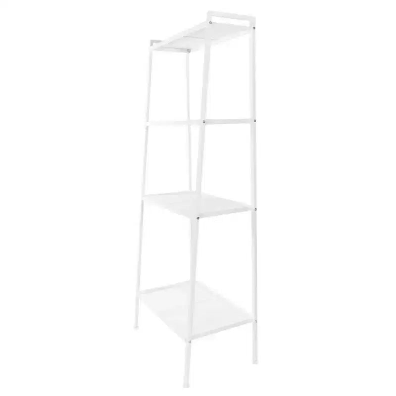 Étagère de rangement à 4 niveaux, support polyvalent pour livres et objets, cadre en fer, 147 cm, blanc ivoire/noir