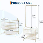 Panier à linge de 172 cm de haut avec porte-vêtements, chariot de service rectangulaire à roulettes pour chambre, abricot