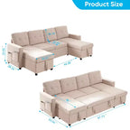 Canapé-lit modulaire 4 places avec rangement et méridienne, canapé en U avec lit gigogne