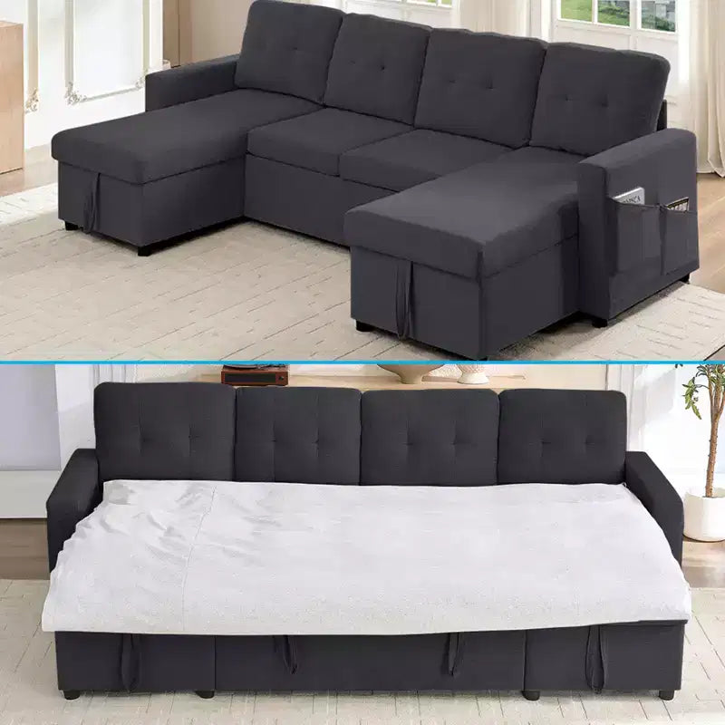 Canapé-lit modulaire 4 places avec rangement et méridienne, canapé en U avec lit gigogne
