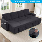 Canapé-lit modulaire 4 places avec rangement et méridienne, canapé en U avec lit gigogne