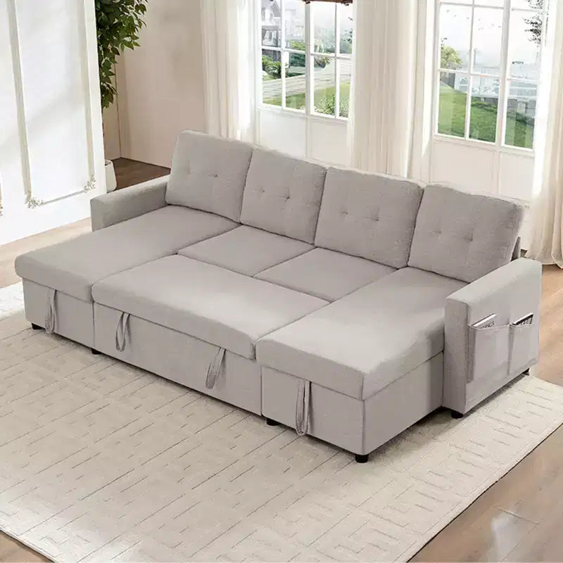 Canapé-lit modulaire 4 places avec rangement et méridienne, canapé en U avec lit gigogne