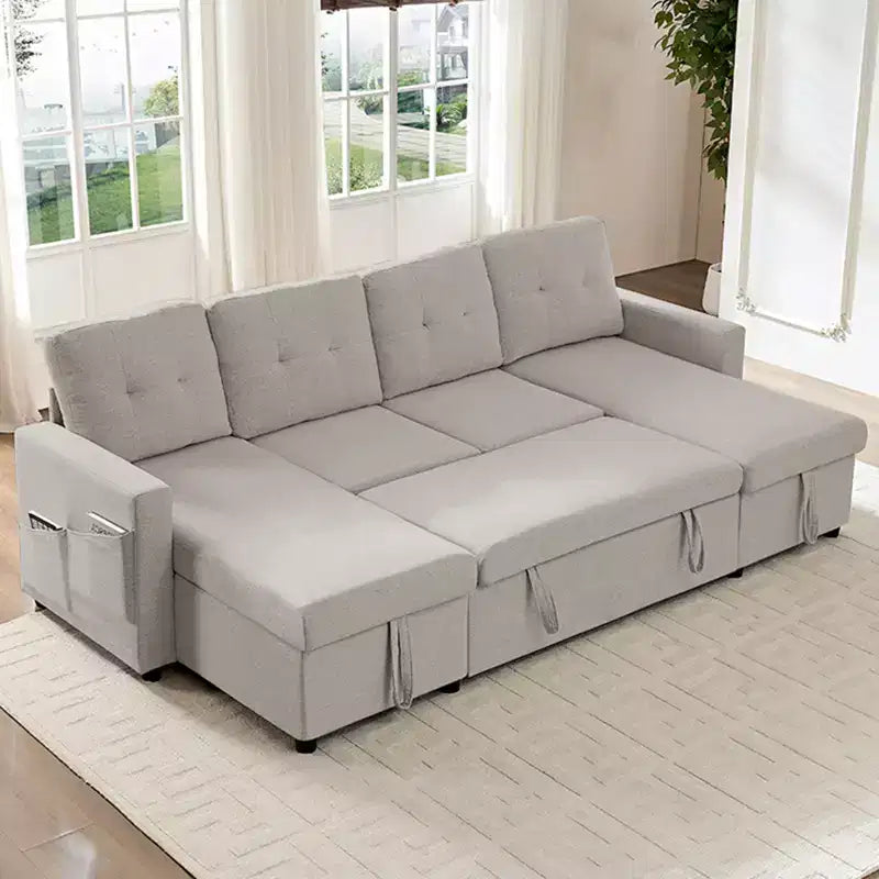 Canapé-lit modulaire 4 places avec rangement et méridienne, canapé en U avec lit gigogne