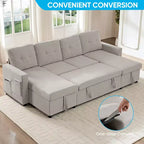 Canapé-lit modulaire 4 places avec rangement et méridienne, canapé en U avec lit gigogne