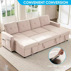Canapé-lit modulaire 4 places avec rangement et méridienne, canapé en U avec lit gigogne
