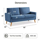 68 Canapé 2 places confortable, Canapés 2 places modernes pour salon/chambre à coucher, Canapé confortable avec coussin à ressorts, Bois massif, Assemblage sans outils