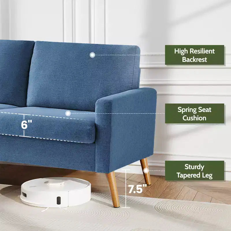 68 Canapé 2 places confortable, Canapés 2 places modernes pour salon/chambre à coucher, Canapé confortable avec coussin à ressorts, Bois massif, Assemblage sans outils