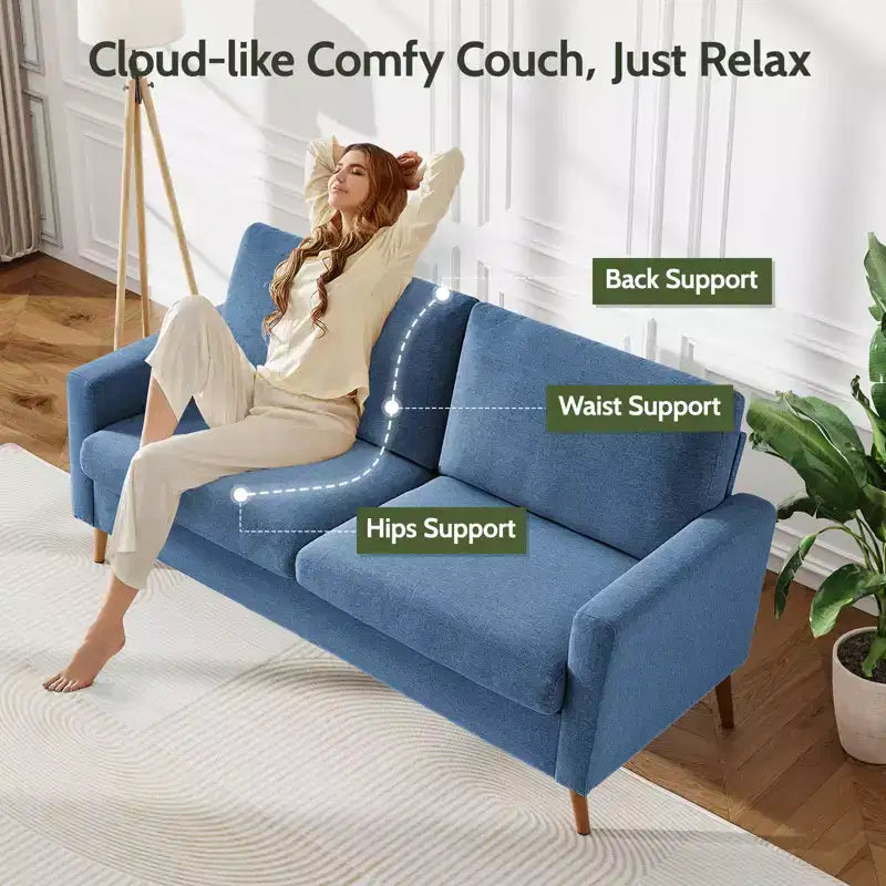 68 Canapé 2 places confortable, Canapés 2 places modernes pour salon/chambre à coucher, Canapé confortable avec coussin à ressorts, Bois massif, Assemblage sans outils