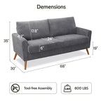 68 Canapé 2 places confortable, Canapés 2 places modernes pour salon/chambre à coucher, Canapé confortable avec coussin à ressorts, Bois massif, Assemblage sans outils