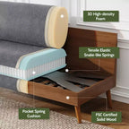 68 Canapé 2 places confortable, Canapés 2 places modernes pour salon/chambre à coucher, Canapé confortable avec coussin à ressorts, Bois massif, Assemblage sans outils