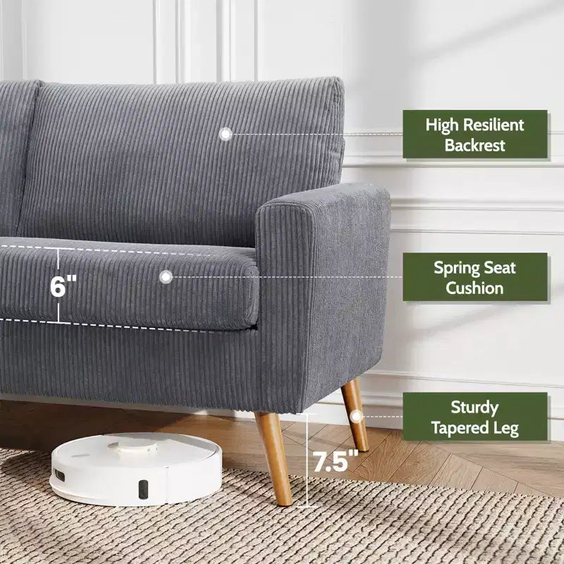 68 Canapé 2 places confortable, Canapés 2 places modernes pour salon/chambre à coucher, Canapé confortable avec coussin à ressorts, Bois massif, Assemblage sans outils