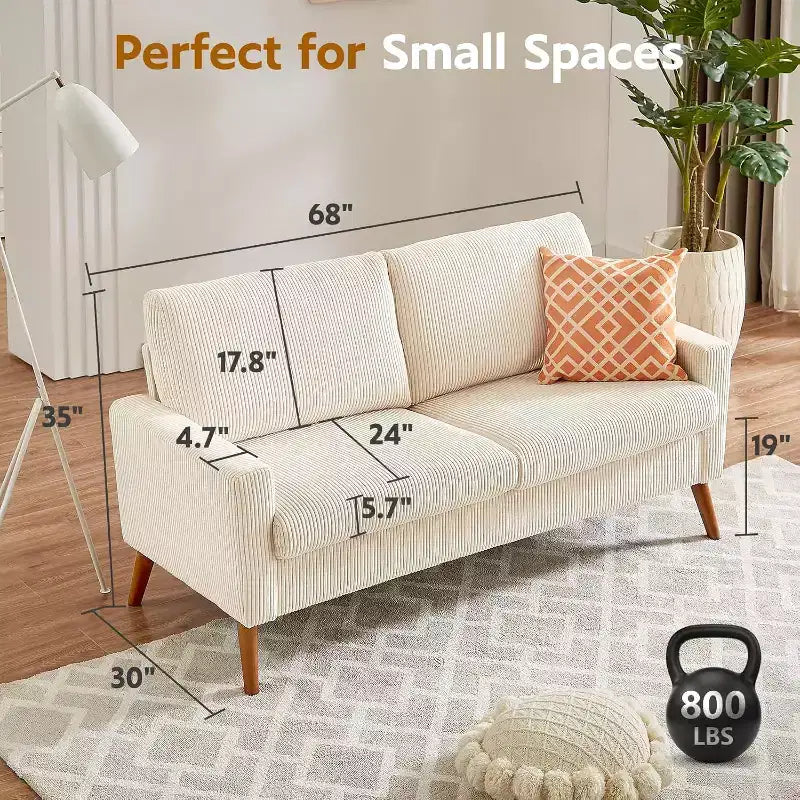 68 Canapé 2 places confortable, Canapés 2 places modernes pour salon/chambre à coucher, Canapé confortable avec coussin à ressorts, Bois massif, Assemblage sans outils